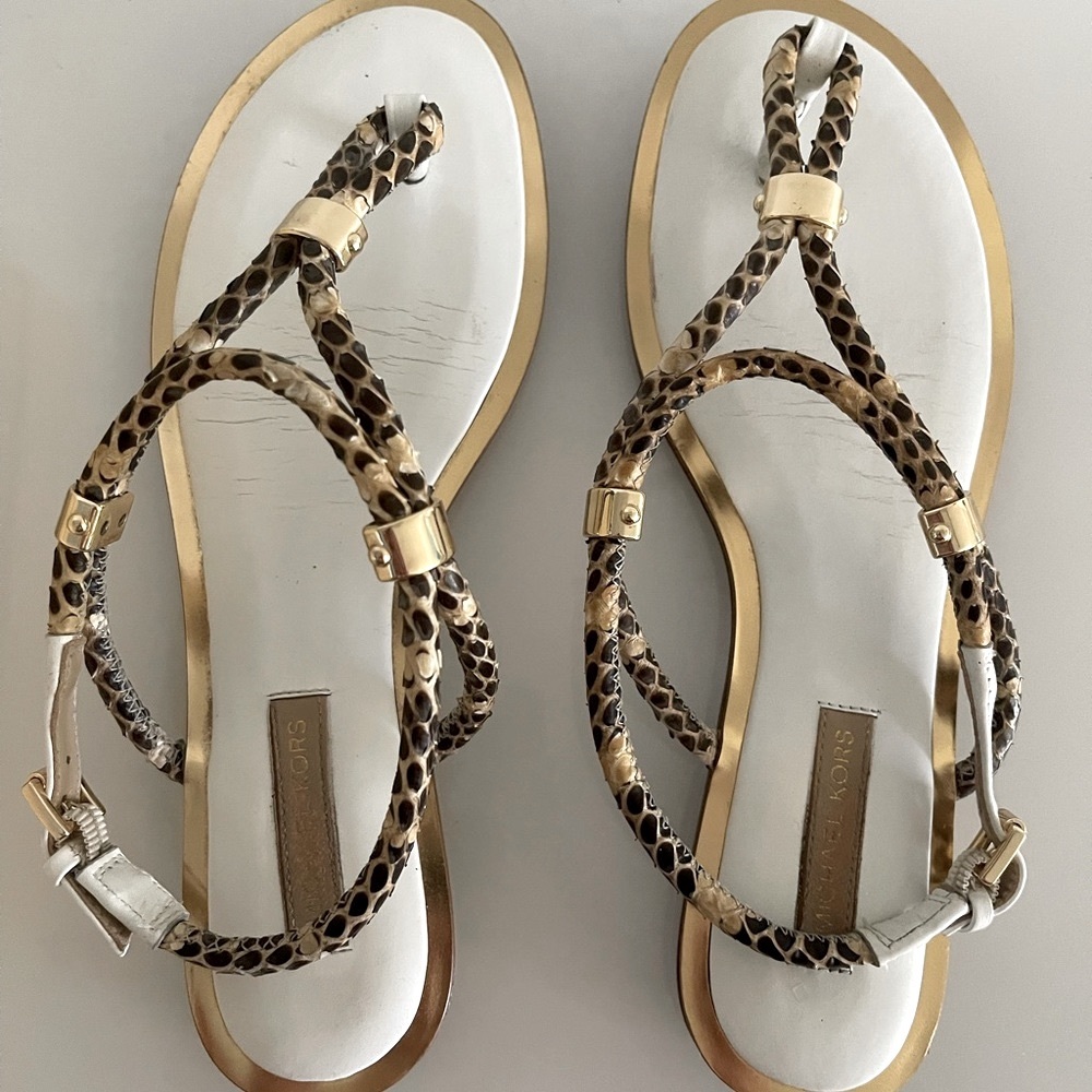 White Michael Kors Hartley Genuine Snake Sandals